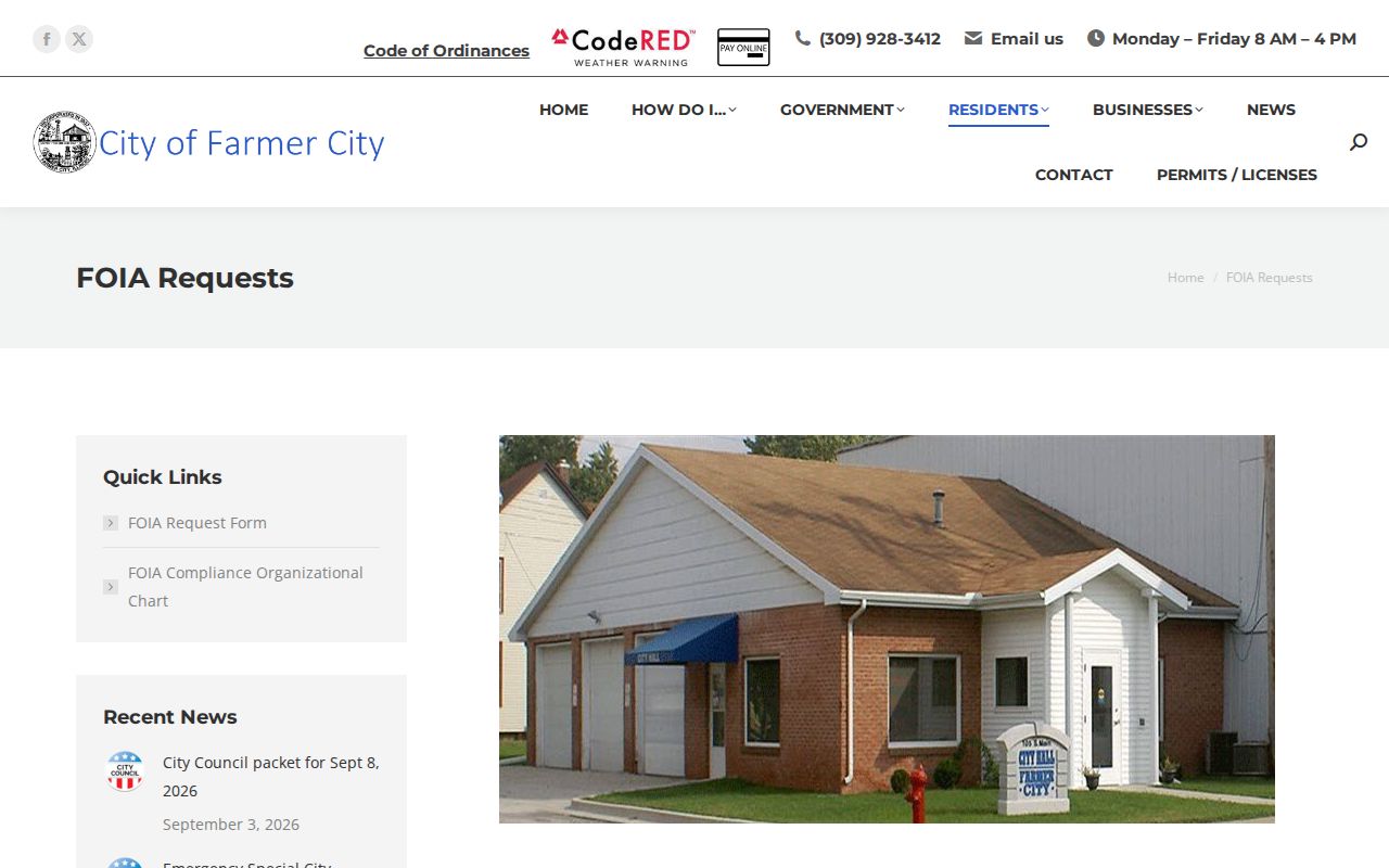 Farmer City FOIA instructions for police arrest record requests
