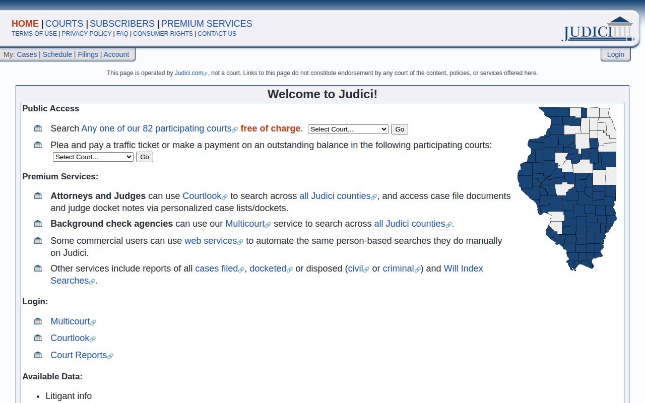 Judici Illinois court search interface for case follow-through